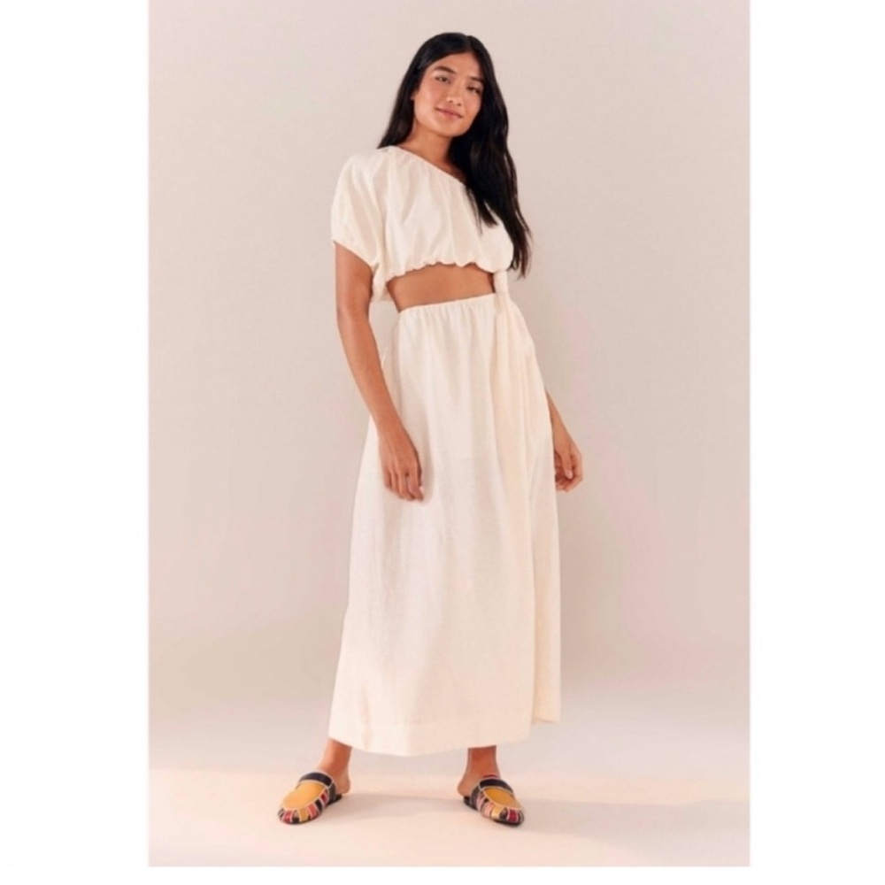 Farm Rio One Shoulder Cutout Maxi Dress in Cream (Size S)